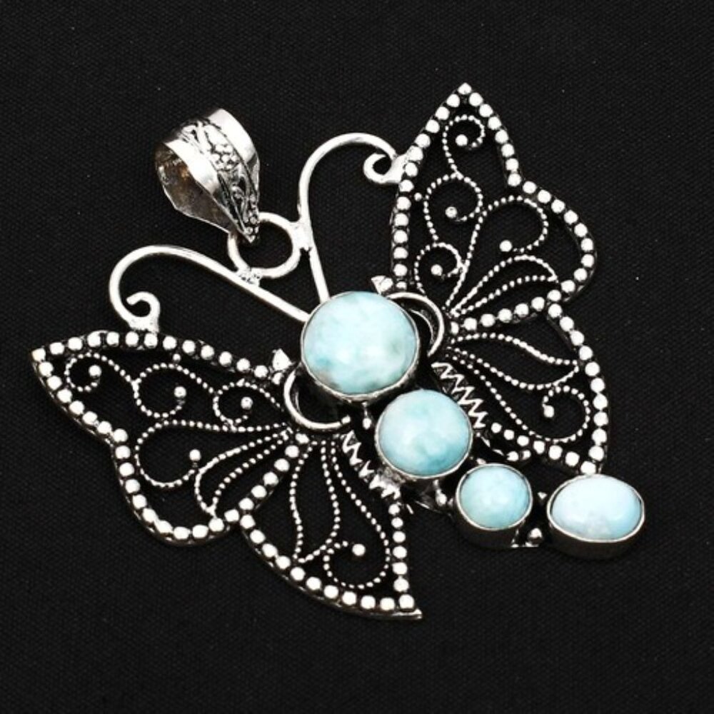 Larimar Gemstone Sterling Silver Butterfly Pendant